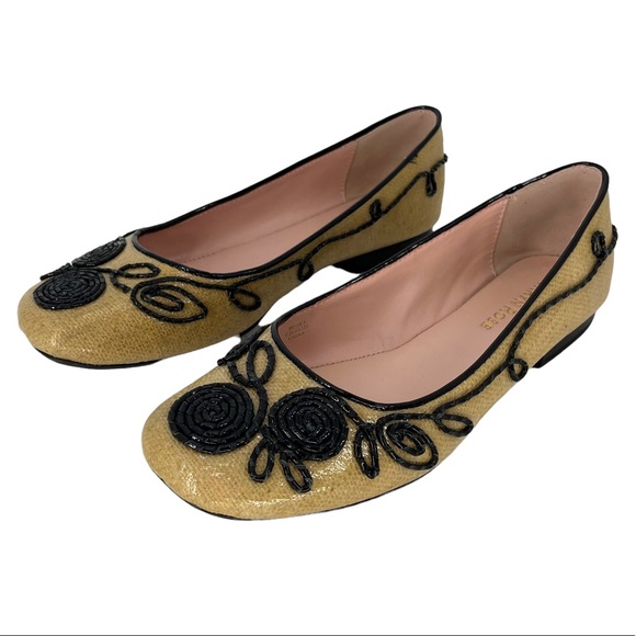 Taryn Rose Bubka Embroidered Coated Canvas Leather Flats Size 7.5 - Picture 2 of 13